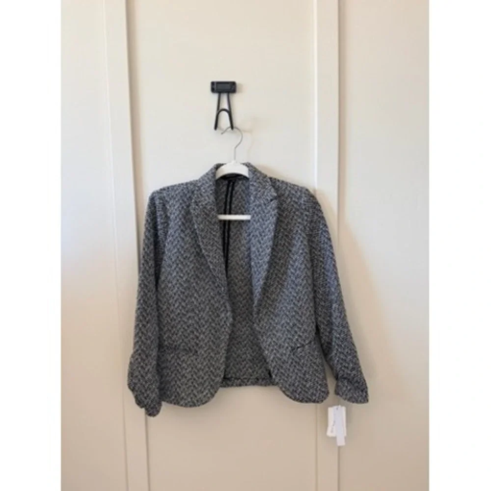 Amanda + Chelsea Womens Herringbone Blazer Black White Chevron Jacket Size M